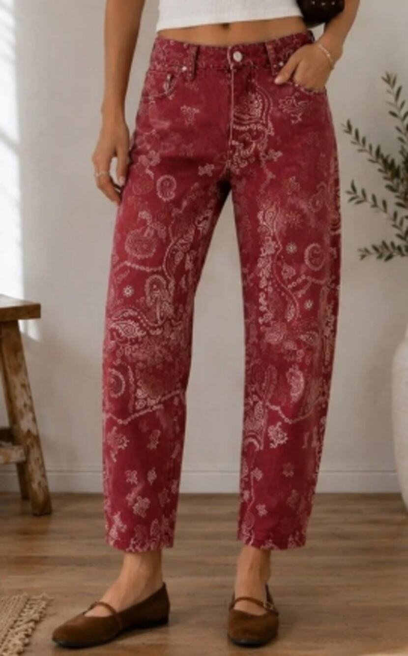 Loveimgs Red Bandana Barrel Jeans sz S NWT
